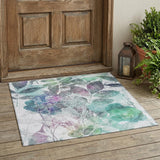 3' X 5' Teal Blue And Silver Botanical Leaves Washable Indoor Outdoor Area Rug