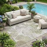 5' X 8' Taupe And Brown Botanical Leaves Washable Indoor Outdoor Area Rug