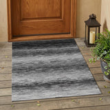 3' X 5' Gray And Graphite Striped Washable Indoor Outdoor Area Rug