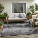 5' X 8' Gray And Graphite Striped Washable Indoor Outdoor Area Rug