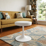 18" Off White and White Faux Leather Round Footstool