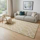 5' X 8' Beige And Yellow Wool Trellis Hand Tufted Area Rug