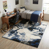 5' X 7' Black Blue And Ivory Abstract Area Rug