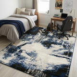 8' X 10' Black Blue And Ivory Abstract Area Rug