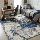 8' X 10' Blue Black Beige And Ivory Abstract Area Rug