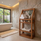 5" Brown Solid Wood Bathroom Storage Furniture Set