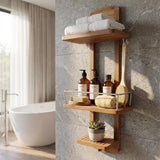 5" Brown Solid Wood Bathroom Storage Furniture Set