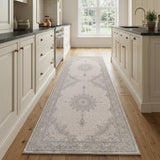 8' Gray And Cream Medallion Runner Rug
