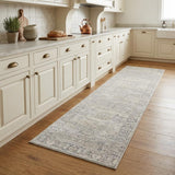8' Beige And Blue Abstract Runner Rug