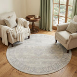 6' Beige And Blue Abstract Round Rug