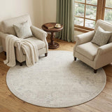 6' Beige And Gray Abstract Round Rug