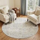 6' Ivory And Beige Abstract Round Rug