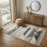 4' X 6' Tan And Black Jute Tribal Hand Woven Area Rug