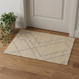 2' X 3' Beige And Blue Jute Abstract Hand Woven Area Rug
