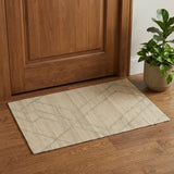 2' X 3' Green And Beige Jute Abstract Hand Woven Area Rug