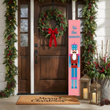 47" Blue And Pink Solid Wood Tis The Season Christmas Nutcracker Porch Sign