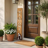 47" Natural And White Solid Wood Basset Hound Welcome Porch Sign