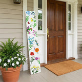 59" White Blue And Green Solid Wood Floral Bouquet Porch Sign