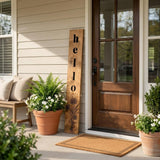 47" Black And Natural Solid Wood Wildflowers Hello Porch Sign