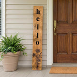 59" Black And Natural Solid Wood Wildflowers Hello Porch Sign