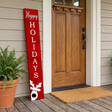 59" Red And White Solid Wood Happy Holidays Christmas Reindeer Porch Sign