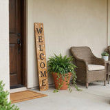 47" Black And Natural Solid Wood Welcome Porch Sign