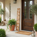 47" Black Natural And White Solid Wood Welcome Porch Sign