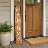 59" Black Natural And White Solid Wood Welcome Porch Sign