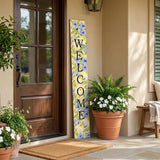 47" Black Blue Cream And Green Solid Wood Daisies Welcome Porch Sign