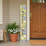 59" Black Blue Cream And Green Solid Wood Daisies Welcome Porch Sign