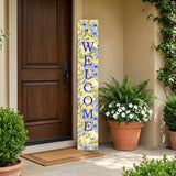 47" Black Blue Cream And Green Solid Wood Daisies Welcome Porch Sign