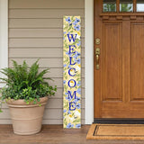 59" Black Blue Cream And Green Solid Wood Daisies Welcome Porch Sign