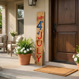 47" Natural Red White And Blue Solid Wood Happy July 4th Porch Sign