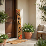 47" Black Natural And Orange Solid Wood Hello Porch Sign