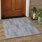 3' X 5' Blue And Silver Abstract Washable Indoor Outdoor Area Rug