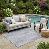 5' X 8' Blue And Silver Abstract Washable Indoor Outdoor Area Rug