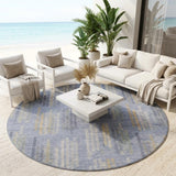 8' Blue And Silver Round Abstract Washable Indoor Outdoor Area Rug