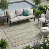5' X 8' Green And Beige Abstract Washable Indoor Outdoor Area Rug