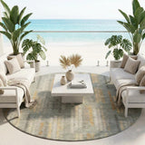 8' Green And Beige Round Abstract Washable Indoor Outdoor Area Rug
