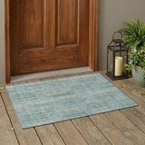 3' X 5' Teal Blue And Silver Abstract Washable Indoor Outdoor Area Rug
