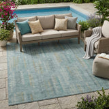 5' X 8' Teal Blue And Silver Abstract Washable Indoor Outdoor Area Rug
