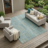 8' X 10' Teal Blue And Silver Abstract Washable Indoor Outdoor Area Rug