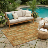 5' X 8' Terra Cotta And Brown Abstract Washable Indoor Outdoor Area Rug