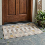 3' X 5' Beige And Brown Striped Washable Indoor Outdoor Area Rug