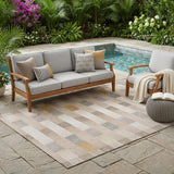 5' X 8' Beige And Brown Striped Washable Indoor Outdoor Area Rug