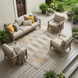 8' X 10' Beige And Brown Striped Washable Indoor Outdoor Area Rug