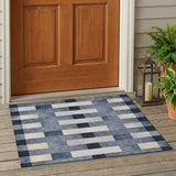 3' X 5' Blue And Graphite Striped Washable Indoor Outdoor Area Rug