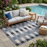 5' X 8' Blue And Graphite Striped Washable Indoor Outdoor Area Rug