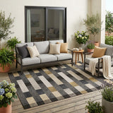 5' X 8' Gray And Graphite Striped Washable Indoor Outdoor Area Rug