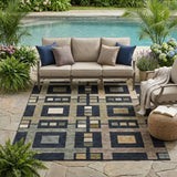 5' X 8' Black And Beige Geometric Washable Indoor Outdoor Area Rug